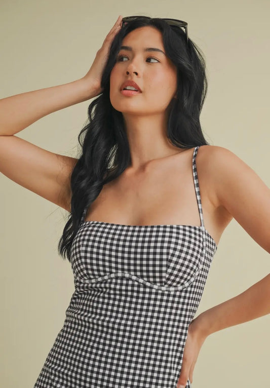 Black Gingham Sweetheart Tennis Dress