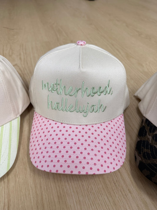 Motherhood Hallelujah Pink Polka Dot/Green Embroidery Trucker {Pre-Order}
