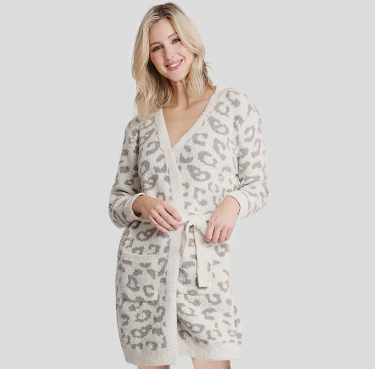 Leopard Print Soft Robe {Light Grey}